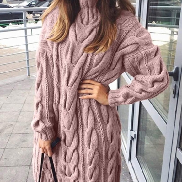 NWOT Pink Turtle Neck Pullover Dress - Picture 2 of 12